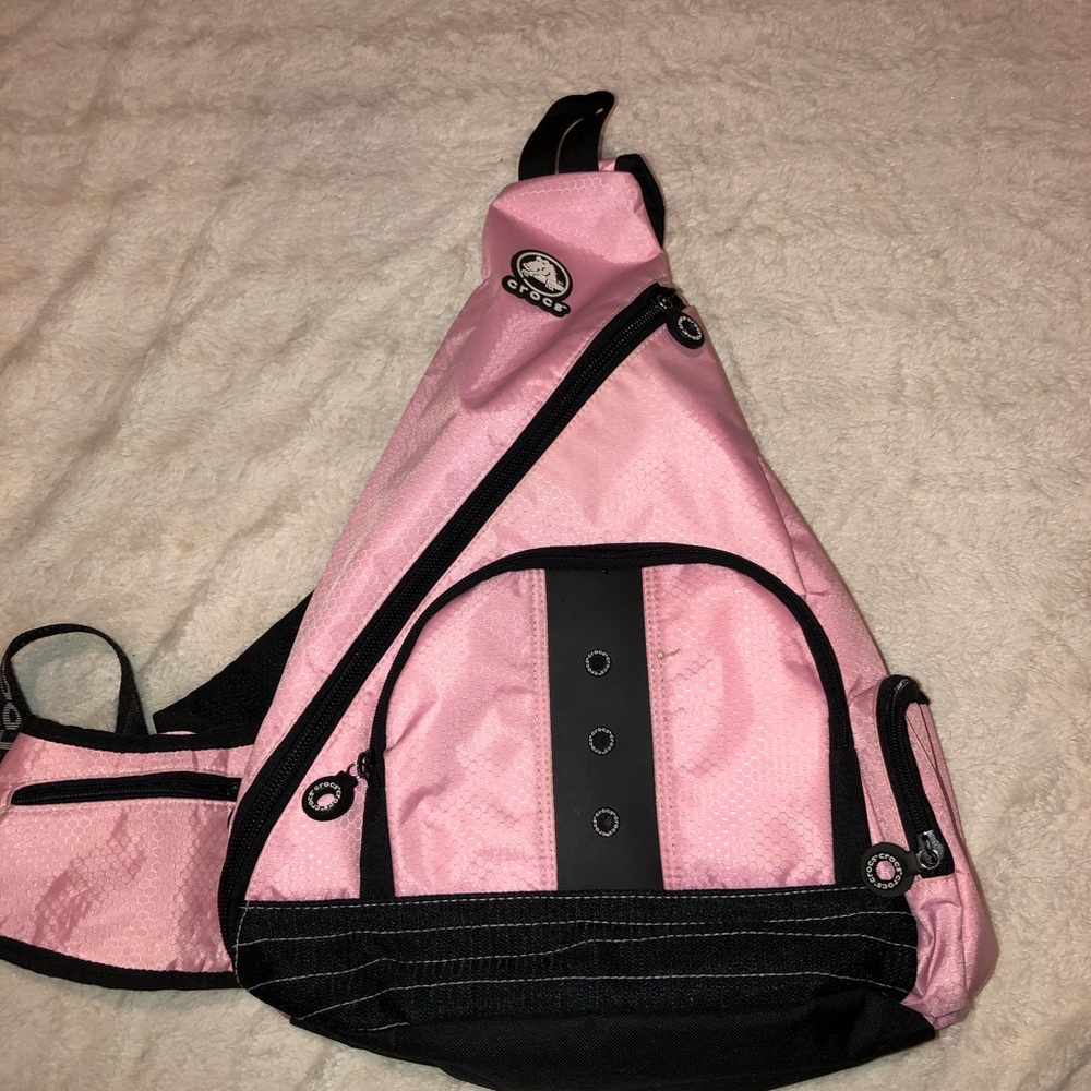 Pink crocs cross body bag